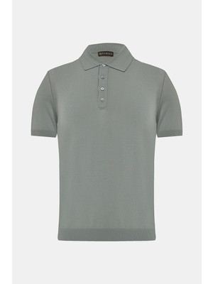 Vakko Mint Buttoned Polo Collar Short Sleeve Knit T-Shirt