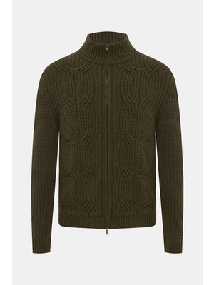 Vakko Zip-Up Knit Weave Cardigan