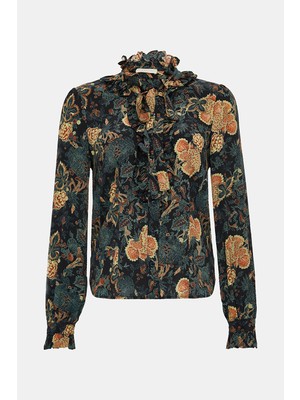 Ulla Johnson Black Floral Print Long Sleeve Blouse