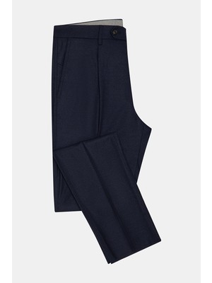 Vakko Navy Pleated Flannel Trousers