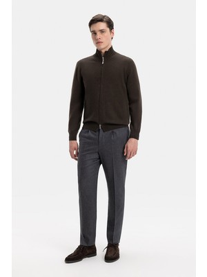 Vakko Smoke Grey Pleated Flannel Trousers