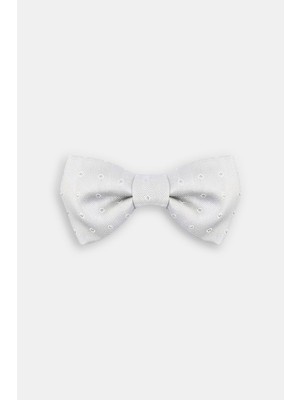 Vakko Patterned Silver Silk Bow Tie