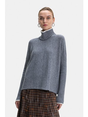 Vakko Grey Mock Neck Knitwear