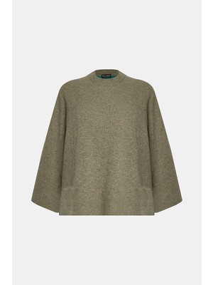 Vakko Khaki-Turquoise Wool Knitwear