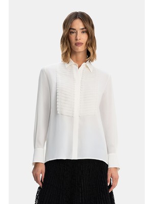 Vakko Ecru Plisse Detail Shirt