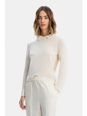Vakko By Fabıana Fılıppı Ecru-Beige Wool Silk Knit Sweater