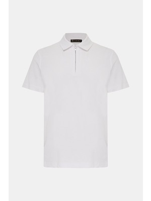 Vakko Zippered Polo Collar T-Shirt