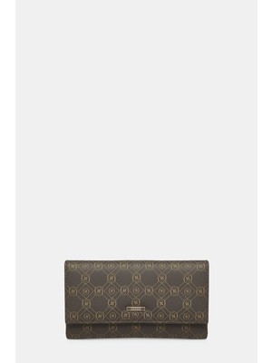 Vakko Brown Monogram Leather Wallet