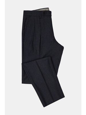 Vakko Navy Pleated Flannel Trousers