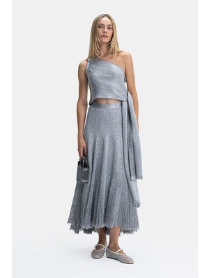 Vakko By Pe De Chumbo Silver Midi Skirt
