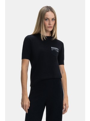 Vakko Black Crew Neck Knit Sweater