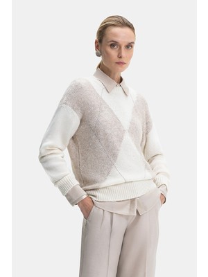 Vakko By Peserıco Ecru Diamond Pattern Knit Sweater