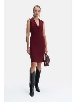 Vakko Burgundy Sleeveless Dress