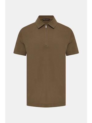 Vakko Zippered Polo Collar T-Shirt