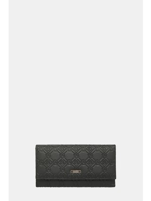 Vakko Black Monogram Leather Wallet