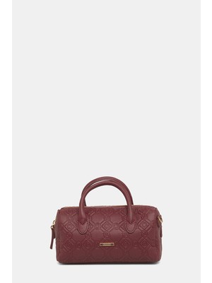 Vakko Burgundy Monogram Leather Bag