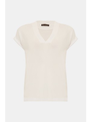 Vakko White V-Neck Short Sleeve T-Shirt