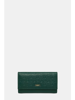 Vakko Green Monogram Leather Wallet
