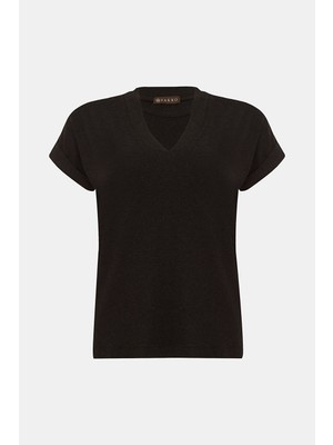 Vakko Anthracite Melange V-Neck Short Sleeve T-Shirt