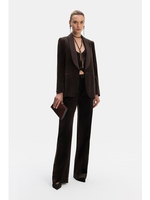 Vakko Brown Velvet Straight-Leg Trousers