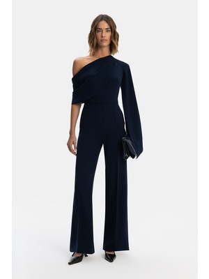 Vakko Navy One-Shoulder Jumpsuit