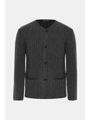 Vakko Collarless Thick Cardigan