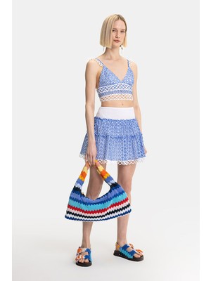 Vakko Blue Lace Short Skirt