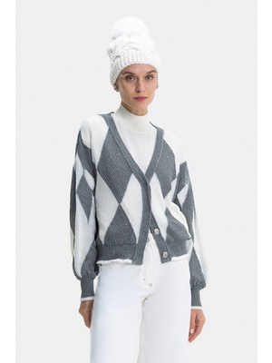 Vakko Grey Sequined Knit Sweater