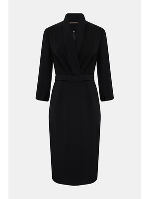 Vakko Black Long Sleeve Midi Dress