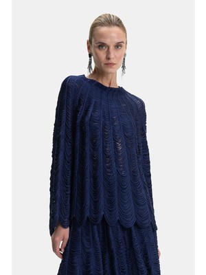 Vakko By Pe De Chumbo Navy String Detail Blouse