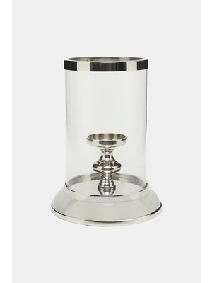 Vakko Silver Detailed Glass Candle Holder