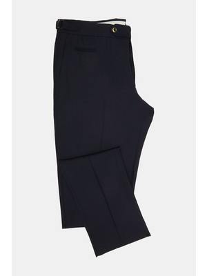 Vakko By PT01 Navy Flat-Front Wool-Silk Trousers