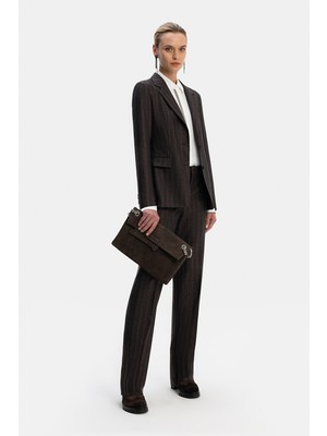 Vakko Brown Striped Straight Leg Trousers