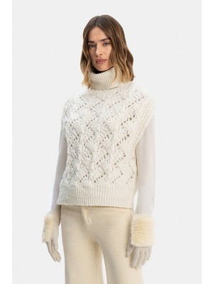 Vakko By Fabıana Fılıppı Ecru High Neck Knit Sweater