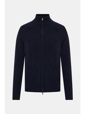 Vakko Zip-Up Knit Weave Cardigan