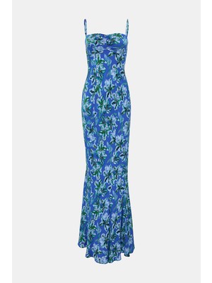 Saloni Salonı Blue Patterned Maxi Dress