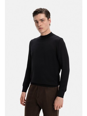 Vakko By Gran Sasso Mock Neck Wool Knit Sweater