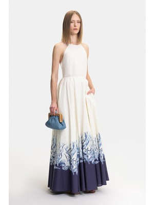 Vakko Ecru Patterned Dress