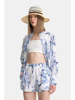 Vakko White-Blue Floral Shirt