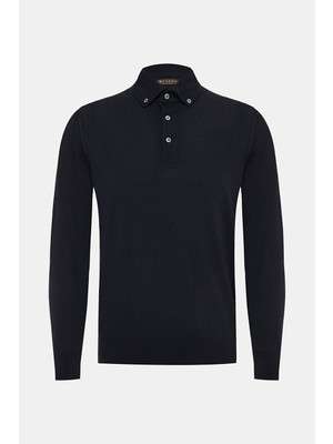 Vakko Buttoned Collar Knit Sweater