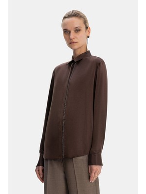 Vakko Dark Brown Chain Detail Shirt