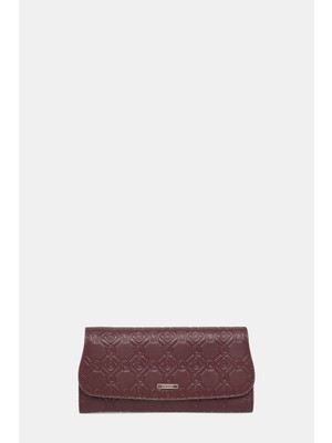 Vakko Burgundy Monogram Leather Wallet