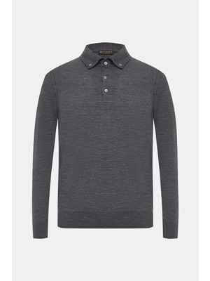 Vakko Buttoned Collar Knit Sweater