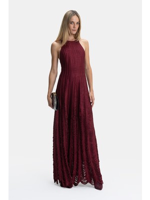 Vakko By Pe De Chumbo Burgundy String Detail Dress