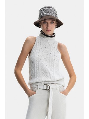 Vakko Ecru Nep Knit Sweater