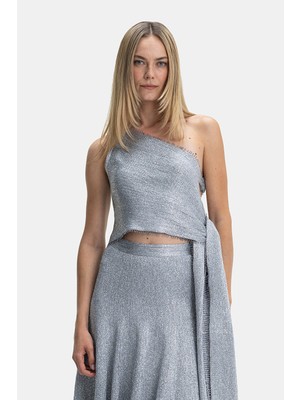 Vakko By Pe De Chumbo Silver One-Shoulder Blouse