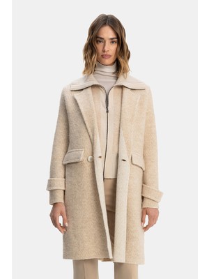 Vakko Beige Double-Breasted Pea Coat
