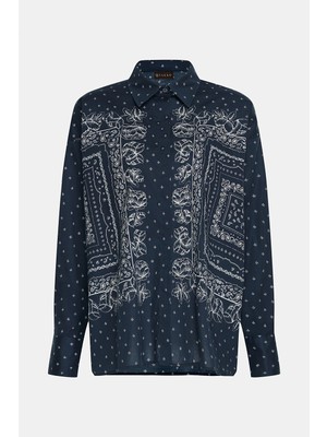 Vakko Navy Bandana Patterned Shirt