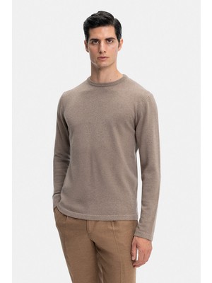 Vakko Round Neck Wool Cashmere Knit Sweater
