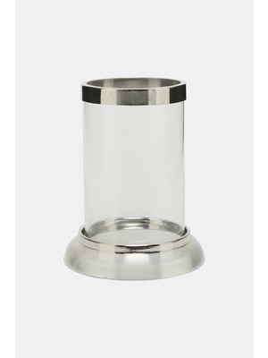 Vakko Silver Detailed Glass Candle Holder